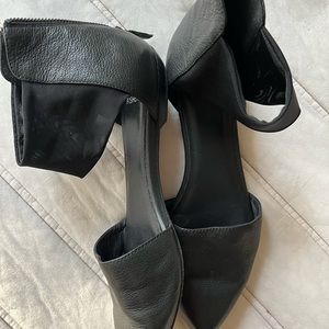 Eileen Fisher LEATHER ANKLE WRAP BALLET FLATS